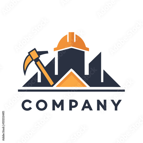 Mining company logo design with helmet and pickaxe