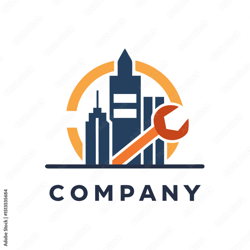 City buildings and wrench stock logo for construction maintenance City buildings and wrench stock logo for construction maintenance