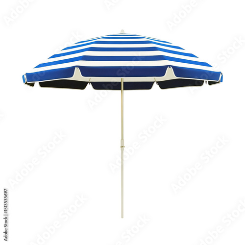 Blue and white striped beach umbrella isolated on transparent background