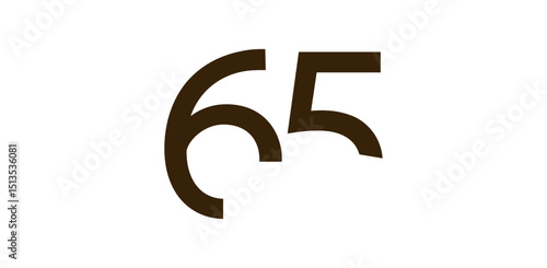 Minimalist Number 65 in Modern Cut-Out Style, Bold Abstract Typeface for Creative Design, Birthday, Anniversary, Poster or Logo Use. Vector Illustration.