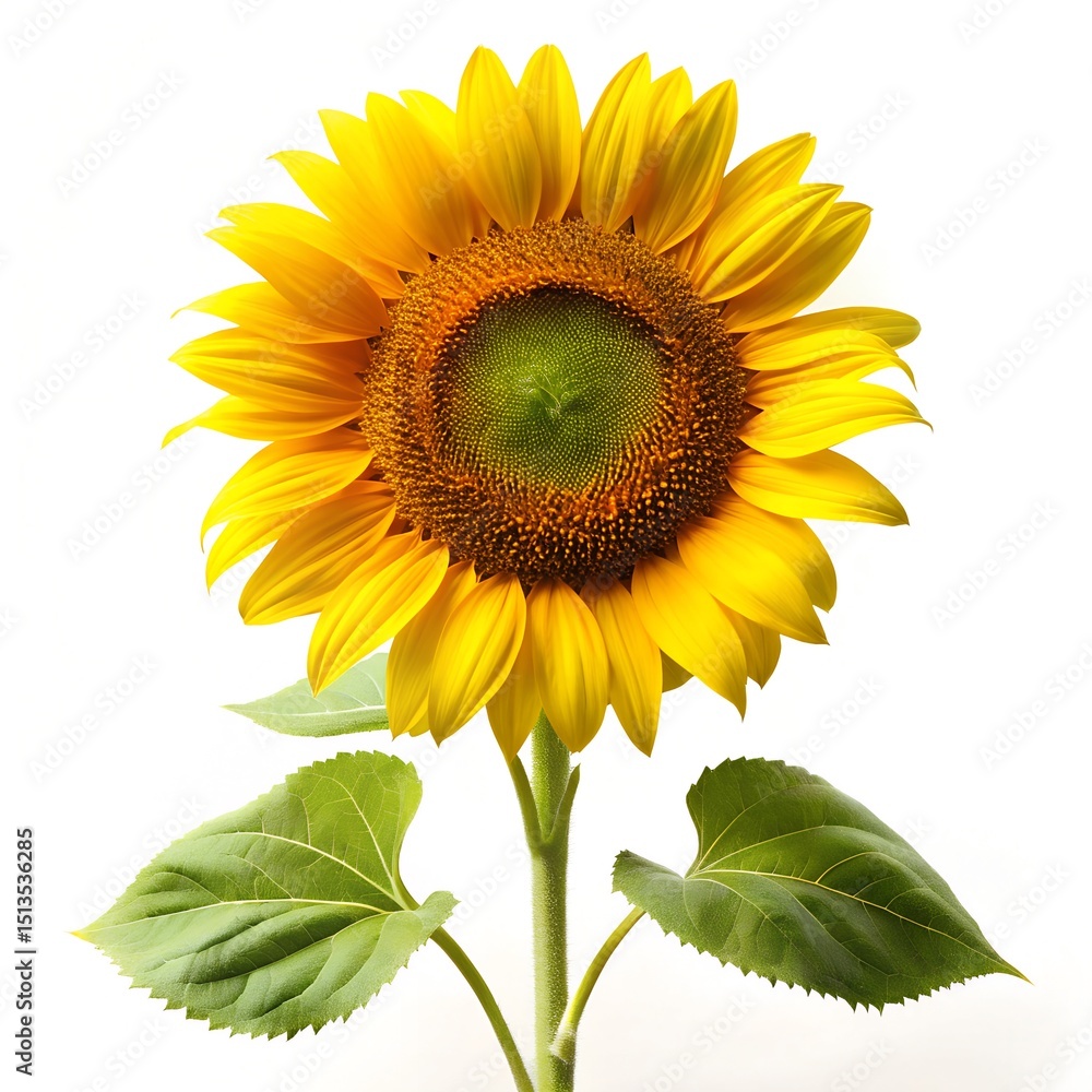Obraz premium Sunflower Plant With Single Bloom On White Background