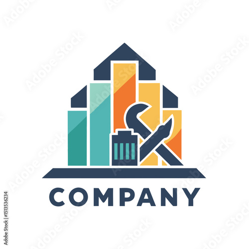 Modern flat design logo showcasing building and home repair