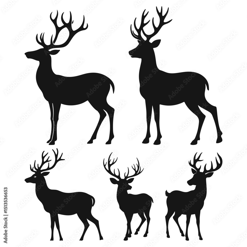 Naklejka premium Deer black silhouette vector set