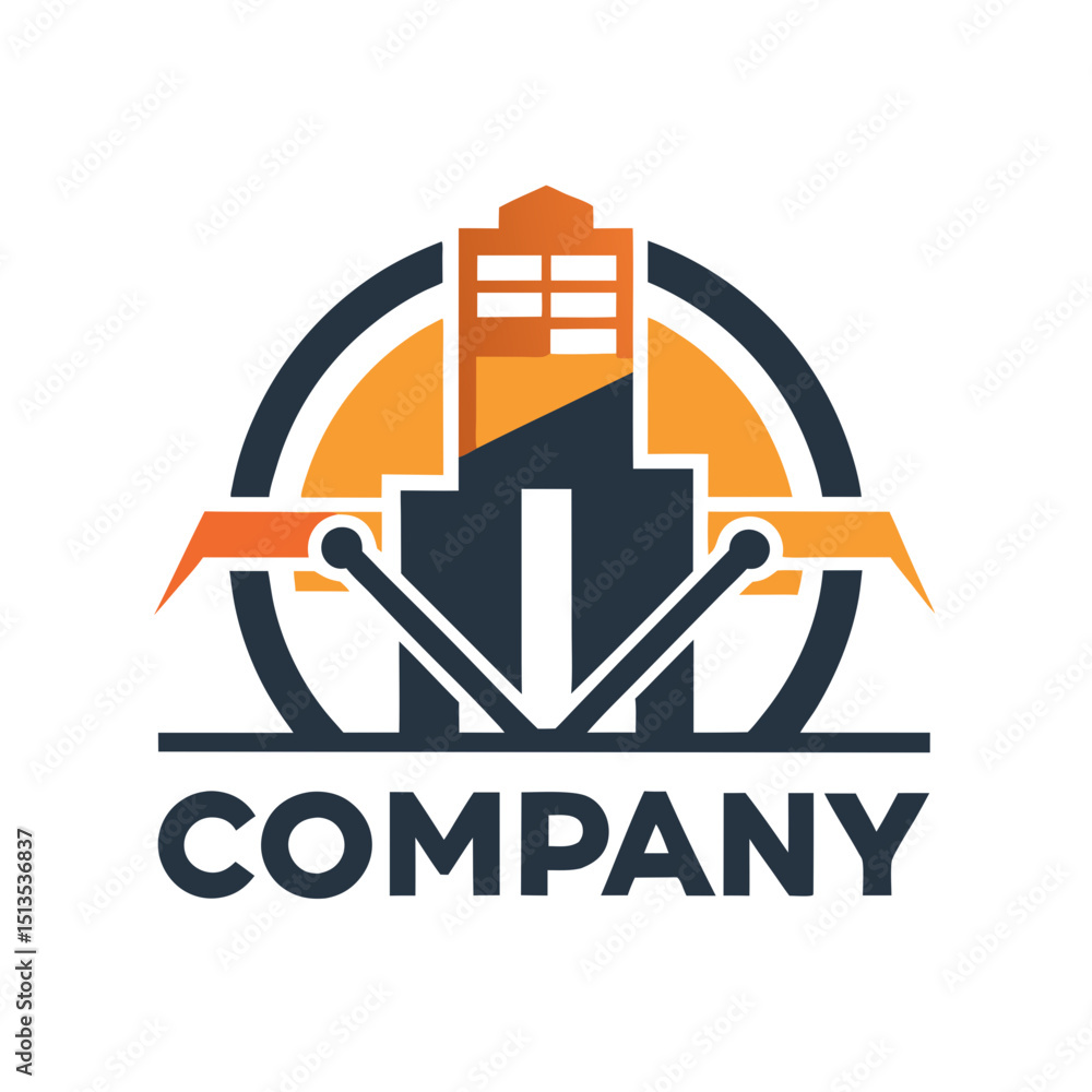 Obraz premium Abstract construction company logo depicting building inside circle shape