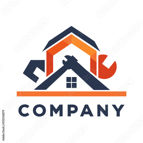 Home repair logo featuring wrenches and house structure