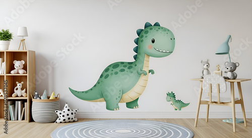 Cute dinosaur wall sticker set on a clean white children's room wall