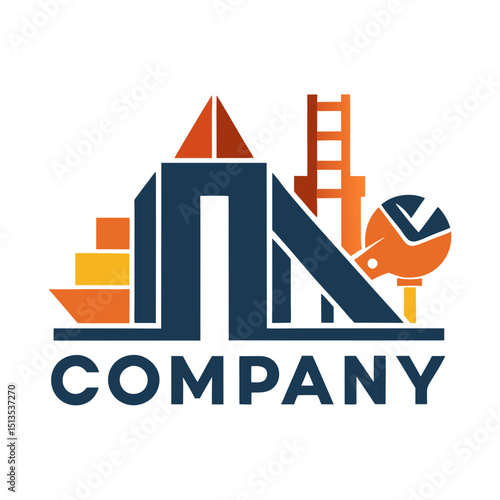 Construction industry logo concept in geometric style graphic rendering