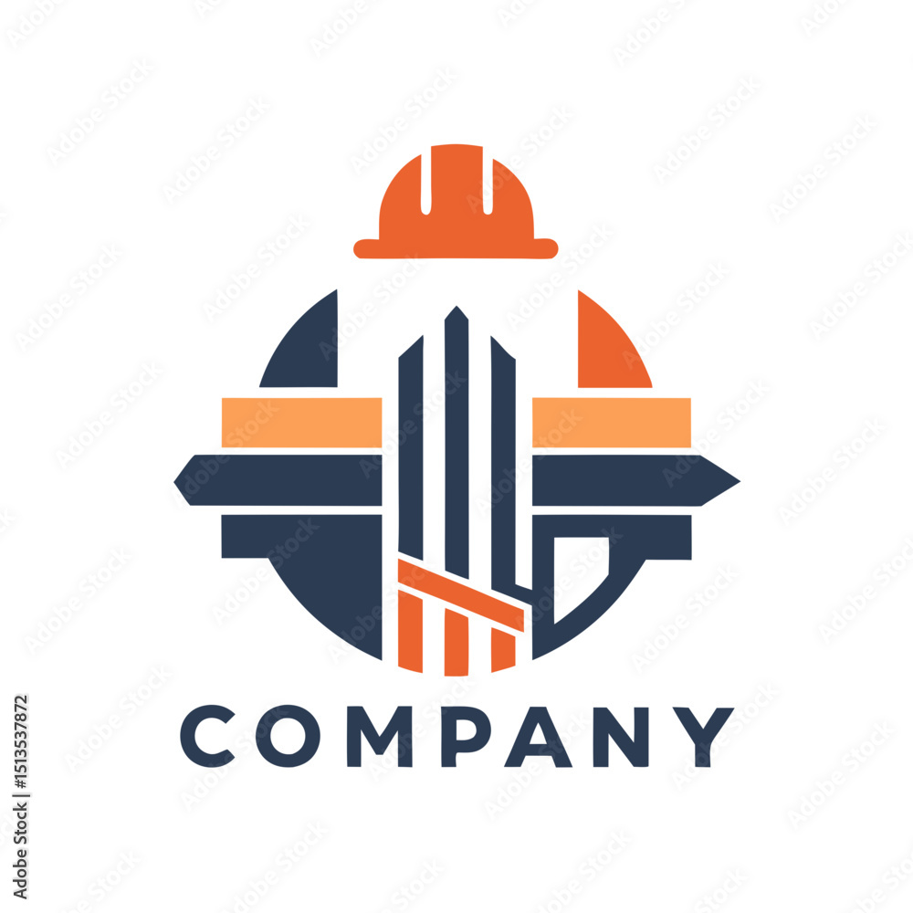 Obraz premium Construction company logo with hard hat and building elements