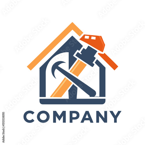 Construction company logo design with hammer and pickaxe