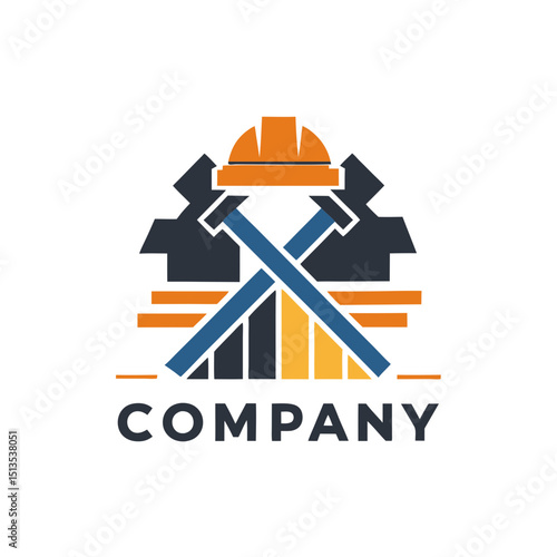 Construction and industry company logo concept with hardhat and tools