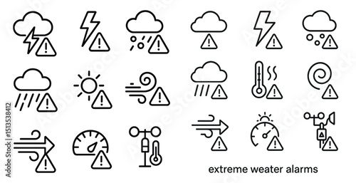 Extreme weather alarm icons for climate alerts and safety communication