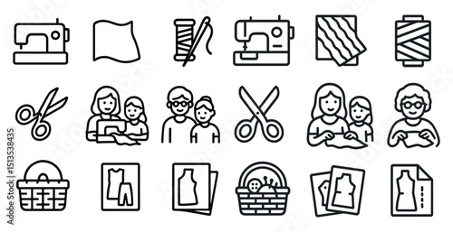 Sewing and family crafting icons for diy projects and design