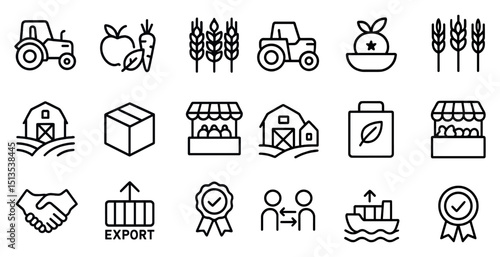 Agricultural icons collection for farm and market themes