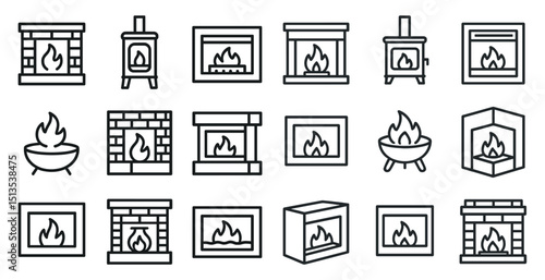 Cozy fireplace icon collection for winter and home decor design
