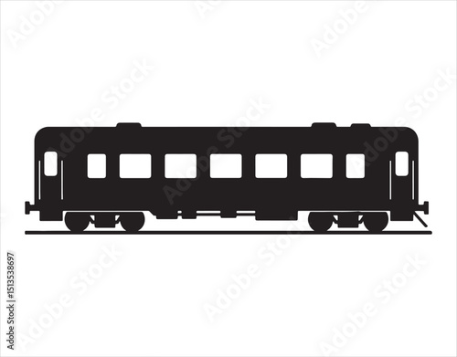 Train carriage symbol. Dark outline. Profile view. Basic vector graphic illustration. Standalone object on a white backdrop. Isolate

