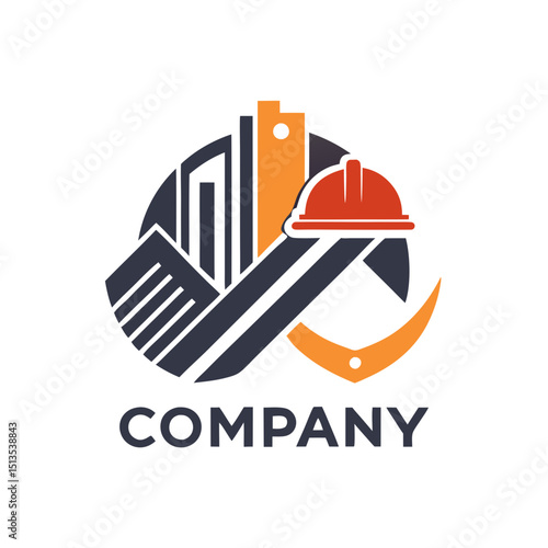 Construction company logo design with hard hat and tools