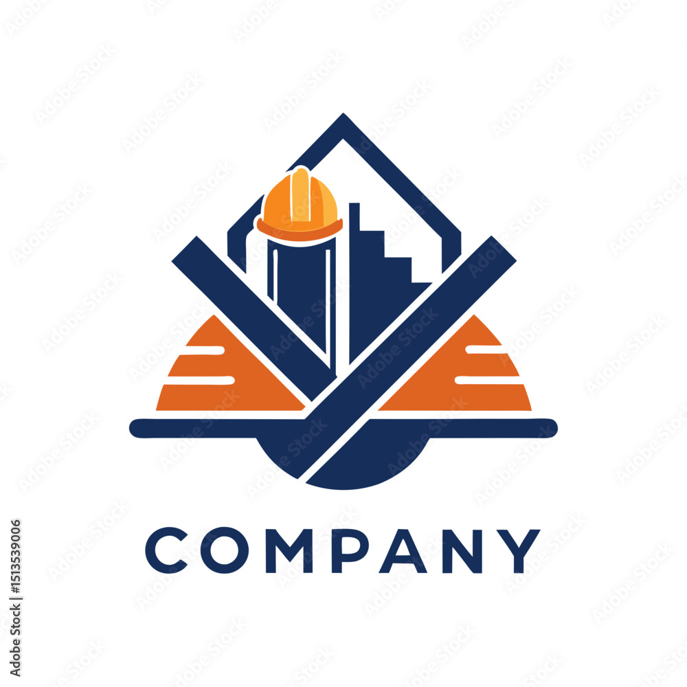 Obraz premium Construction and engineering company logo with safety helmet graphic