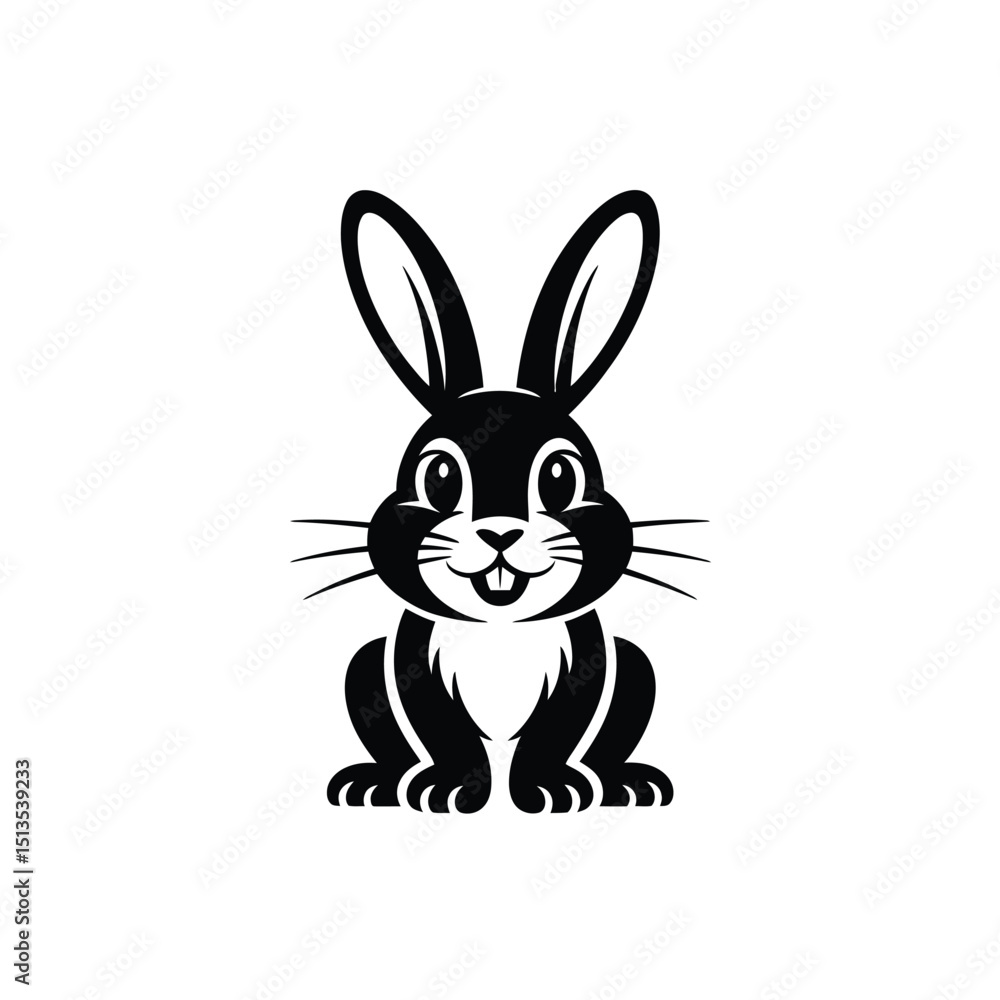 Fototapeta premium Adorable Cartoon Rabbit Illustration Black and White Bunny Design