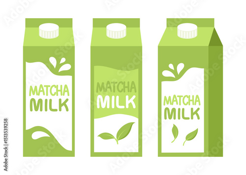 Matcha milk packaging cartoon flat illustration