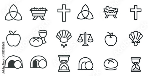Christian symbols line icons set – faith, religion, and church graphics