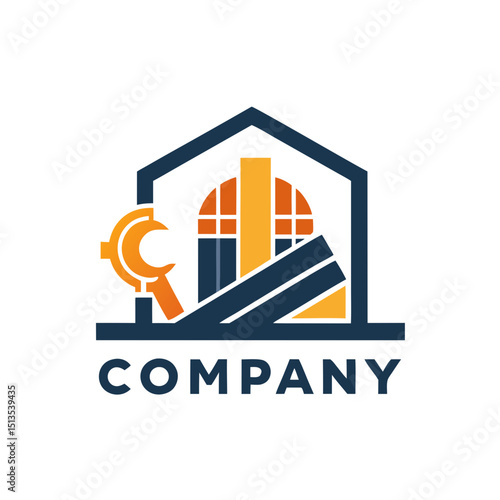 Abstract home repair company logo design in flat style