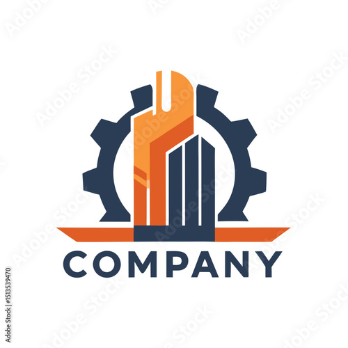 Mechanical solutions logo with gear and building structure