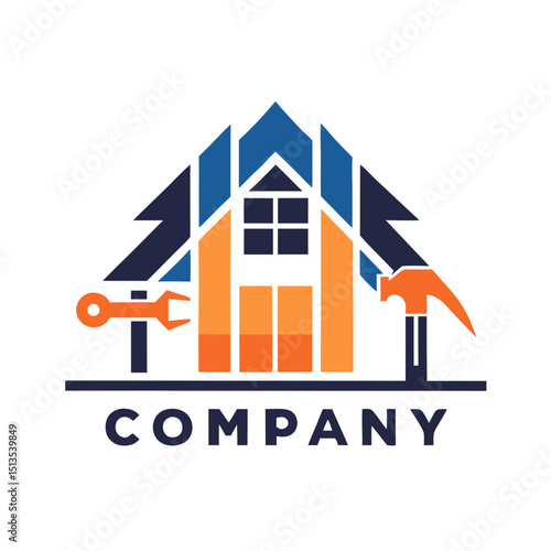 Construction and Repair Company Logo with Geometric House Design