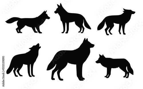 Set of wolf silhouettes art