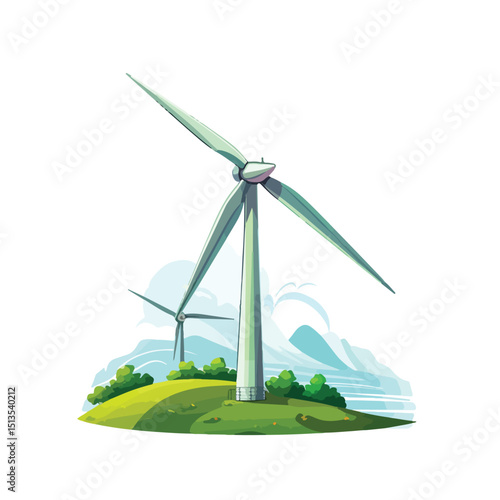 Professional Wind Turbine Green Energy Vector Illustration Isolated on White Background