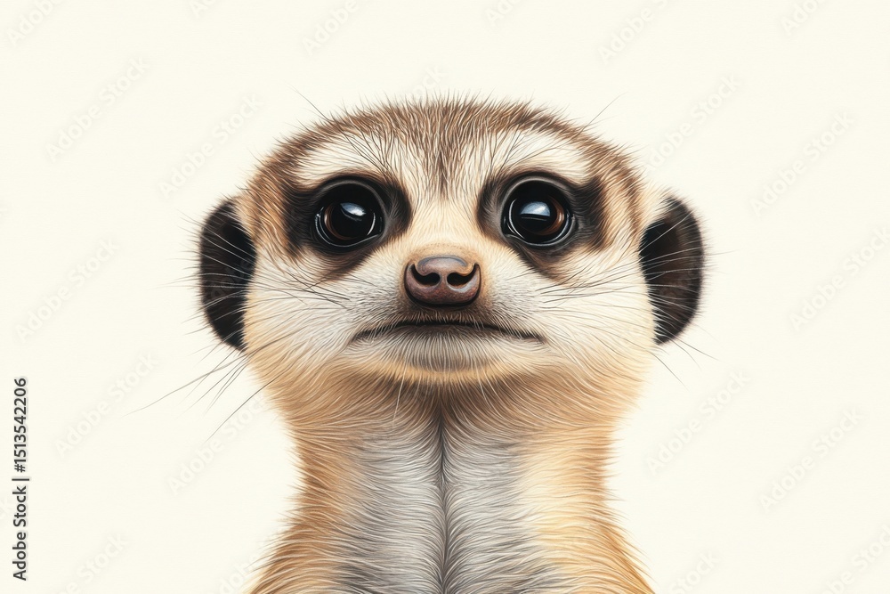 Fototapeta premium A close-up portrait of a meerkat with big, expressive eyes on a plain background.