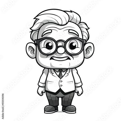 High-Quality Cute Cartoon Vector of a Grandfather in Black and White