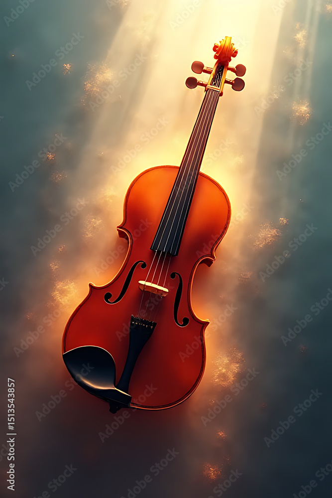 Fototapeta premium Ethereal violin in a dreamy mist of colors with soft light rays and flowing textures giving a sense of motion