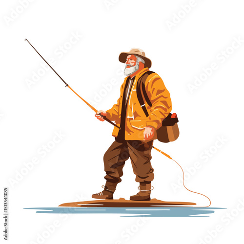 Professional Fisherman with Rod Vector Illustration - Isolated Design for Fishing Enthusiasts