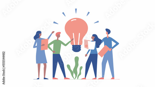 A creative team sparks a bright idea together brainstorming new projects in front of a radiant light