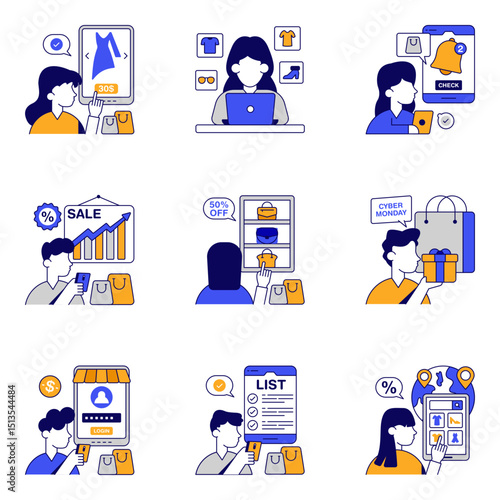 Set of Shopping and Sale Flat Icons
