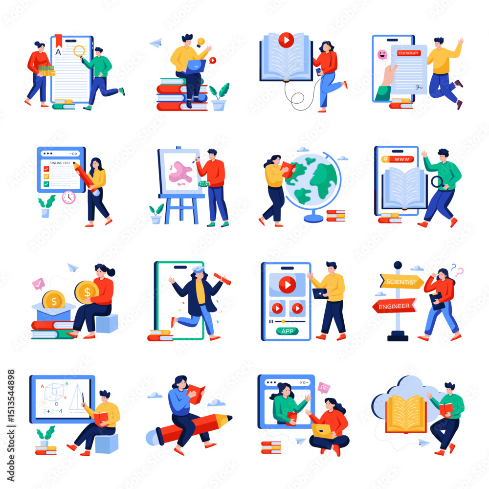 Set of Education Flat Illustrations Set of Education Flat Illustrations