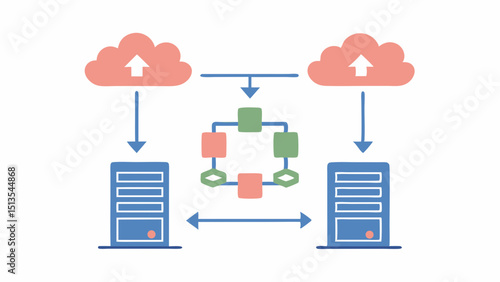 Connecting to Cloud Servers with Data Synchronization and Network Interactions in a White background