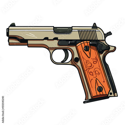Professional Handgun Weapon Vector Illustration for Tactical Defense Designs