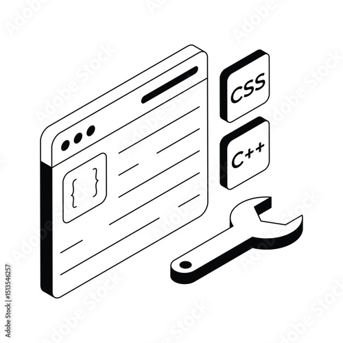 An isometric outline icon fixing code effortlessly