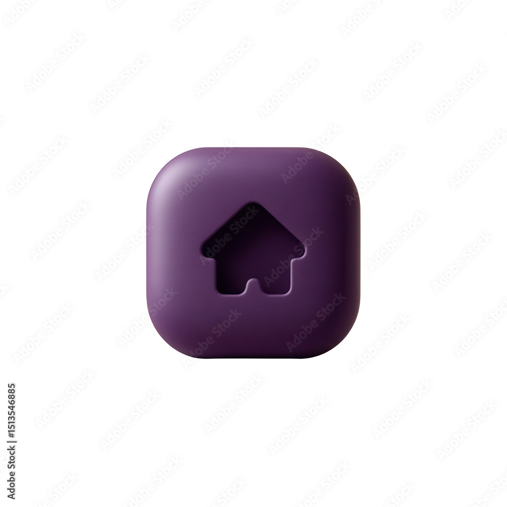 Fototapeta premium Purple home icon with a cutout design, isolated on a white background, perfect for digital applications related to real estate or home services.
