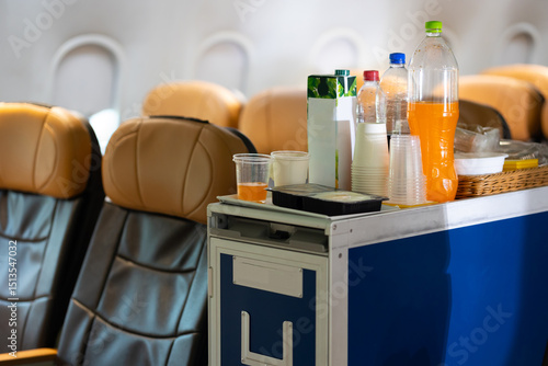 Obraz na plátně food trolley : food trolley in airplane cabin