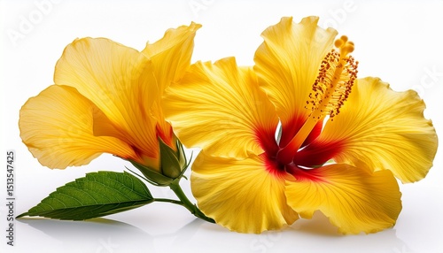 yellow hibiscus flower isolated on white background with path