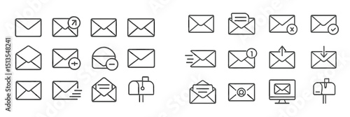 Envelope icons representing various email actions and communication methods displayed in a minimalist style