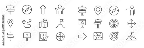 Navigation symbols guide travelers with directions and locations for easy orientation and exploration