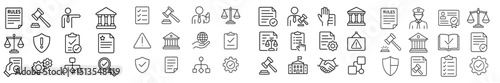 Collection of legal icons representing law, justice, and governance concepts in a minimalistic style