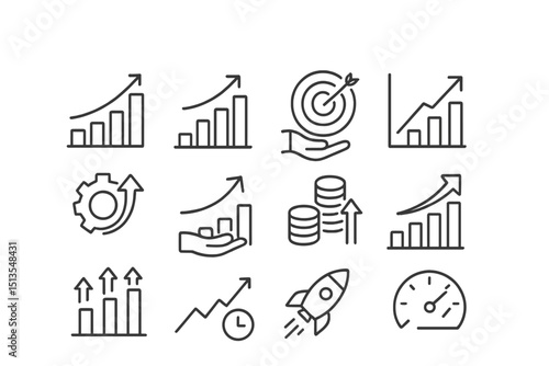 Graphs and icons representing growth, success, and analytics in business strategy