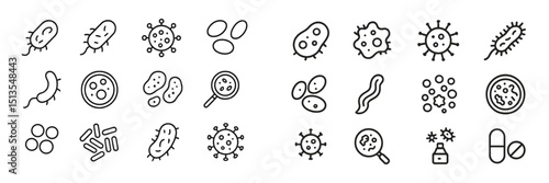 Various microscopic organisms and cells depicted in a minimalist style for educational purposes in a laboratory setting