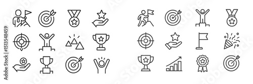 Icons representing achievement, success, and competition featuring trophies, targets, and symbols of victory