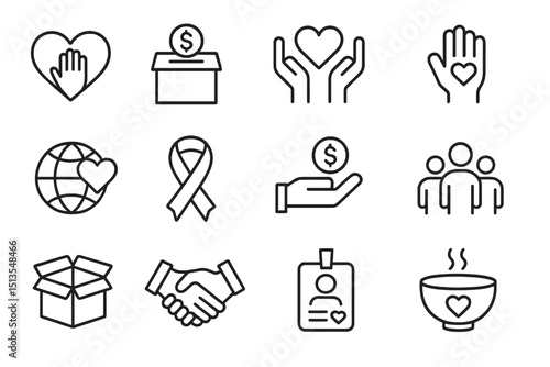 Symbols of charity and community service promote donations and support during fundraising efforts in a unified visual style