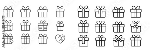 Collection of various gift box designs featuring bows, ribbons, and decorations for celebrations and special occasions